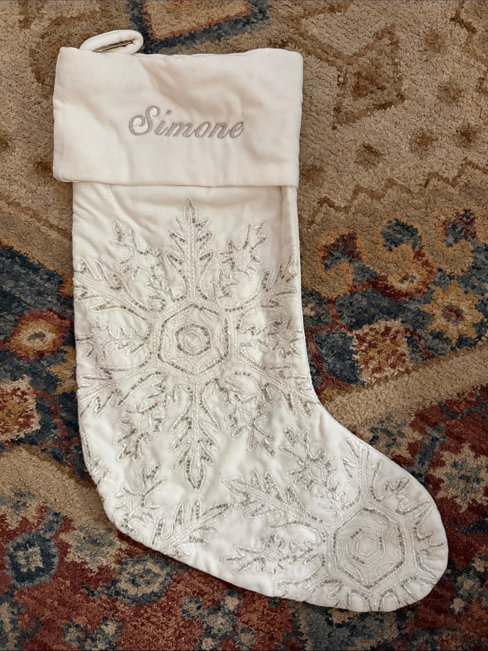 Pottery Barn Cream Velvet Holiday Stocking with Loop